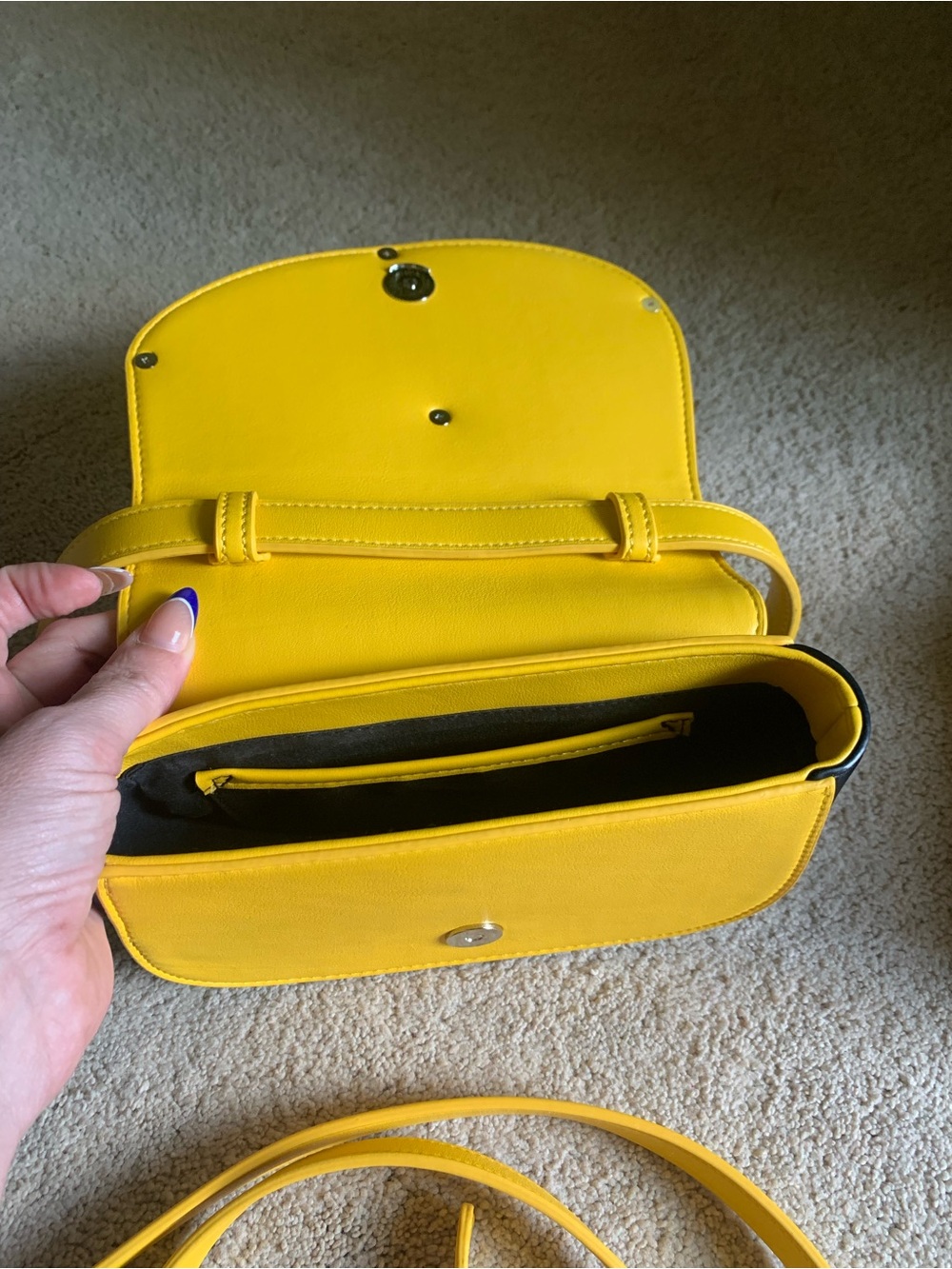 Yellow LOGO Crossbody Shoulder Bag with Accent Hardware - Picture 6 of 6